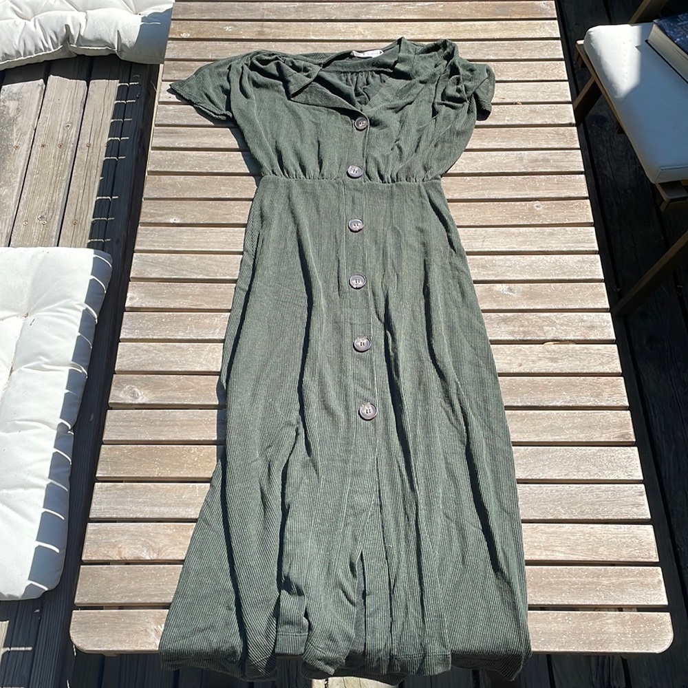 Midi Short Sleeve Dolman Button Down Dress